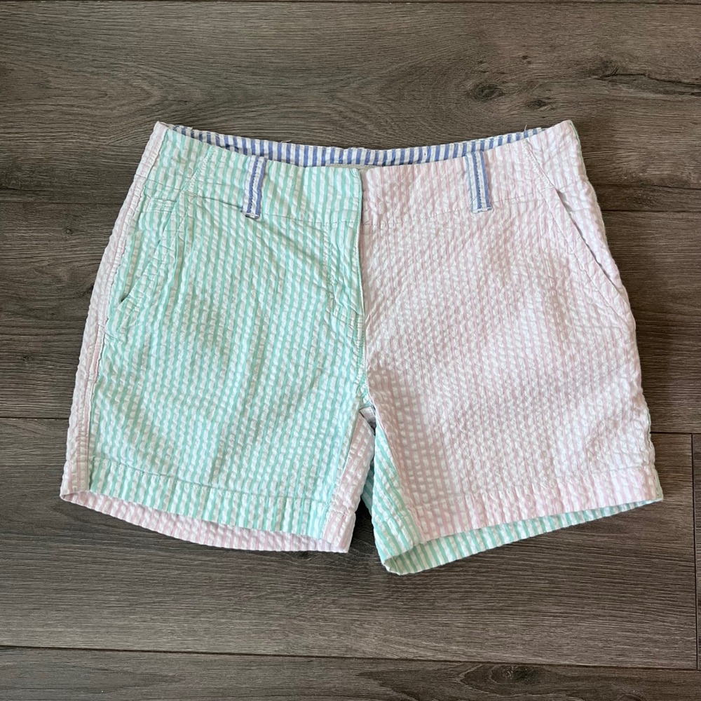 Vineyard Vines Seersucker Colorblock Shorts Pink Mint Green Striped Womens 2